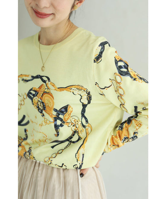 【セール商品返品交換不可】(S~M対応)顔映えカラーのスカーフ柄プルオーバートップス