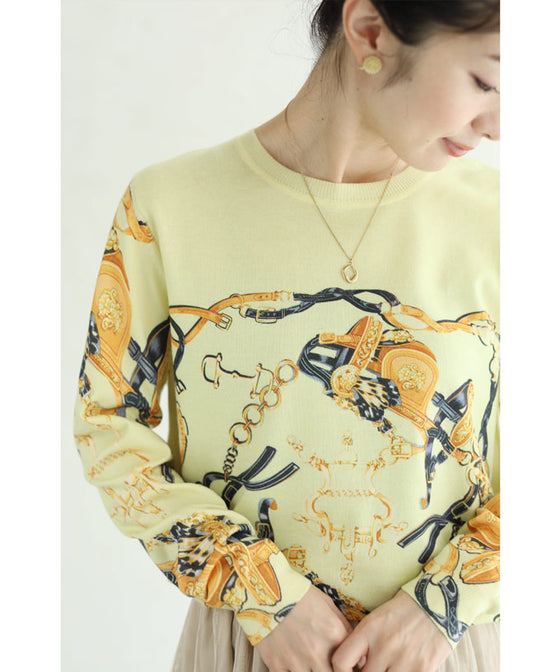 【セール商品返品交換不可】(S~M対応)顔映えカラーのスカーフ柄プルオーバートップス