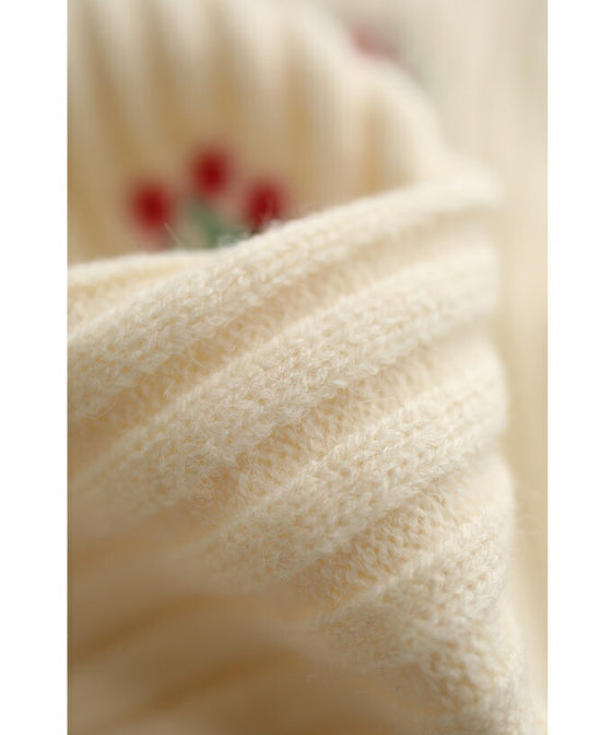 【セール商品返品交換不可】（S~3L対応）色鮮やかな花刺繍咲くポワン袖ニットトップス