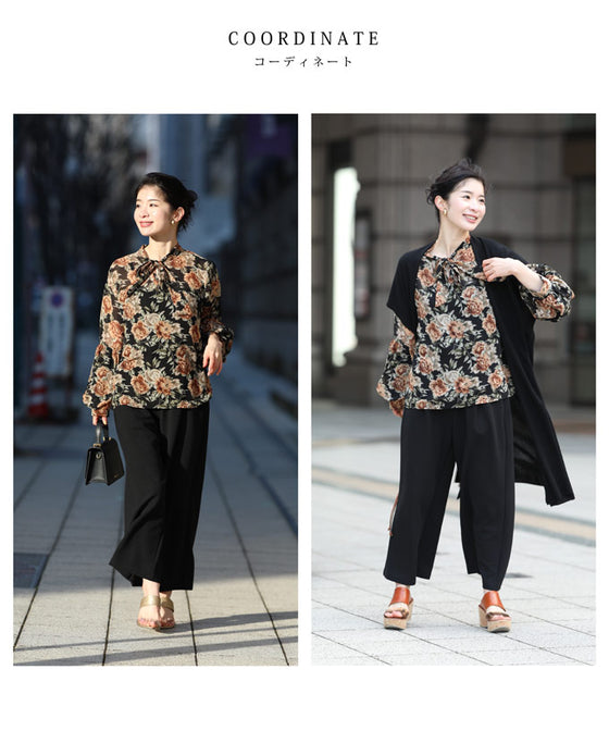 Elegant ribbon-tie blouse top with soft sleeves