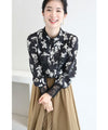 【セール商品返品交換不可】（S~M対応）（黒）美しく魅せる手元シアーレースの花柄ブラウストップス