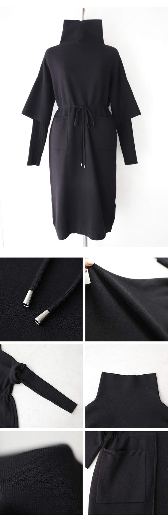 【セール商品返品交換不可】（ブラック）（S~2L対応）低身長さん用 足首が見えるロングワンピース