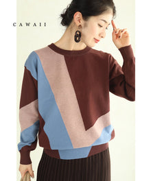  【セール商品返品交換不可】（S~L対応）色遊びカラーブロッキングのニットプルオーバートップス