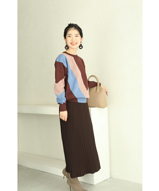 【セール商品返品交換不可】（S~L対応）色遊びカラーブロッキングのニットプルオーバートップス