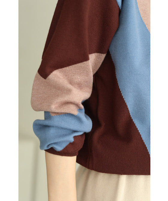 【セール商品返品交換不可】（S~L対応）色遊びカラーブロッキングのニットプルオーバートップス