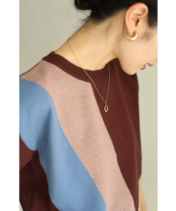 【セール商品返品交換不可】（S~L対応）色遊びカラーブロッキングのニットプルオーバートップス