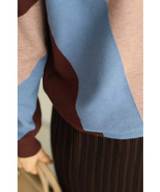 【セール商品返品交換不可】（S~L対応）色遊びカラーブロッキングのニットプルオーバートップス