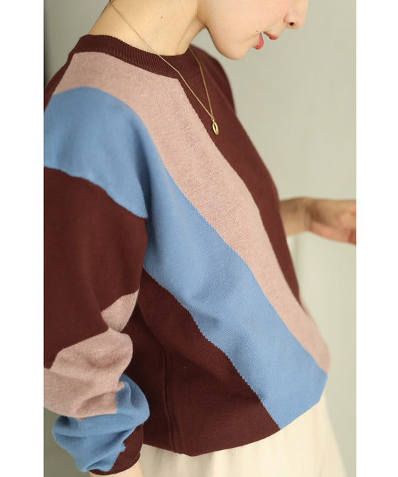 【セール商品返品交換不可】（S~L対応）色遊びカラーブロッキングのニットプルオーバートップス