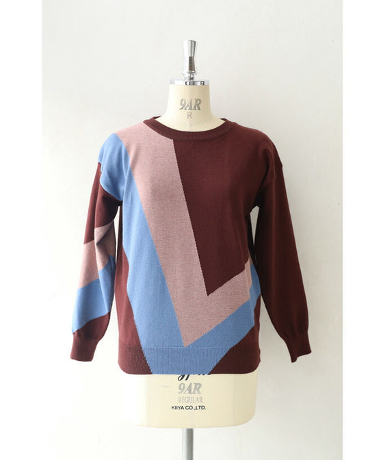 【セール商品返品交換不可】（S~L対応）色遊びカラーブロッキングのニットプルオーバートップス