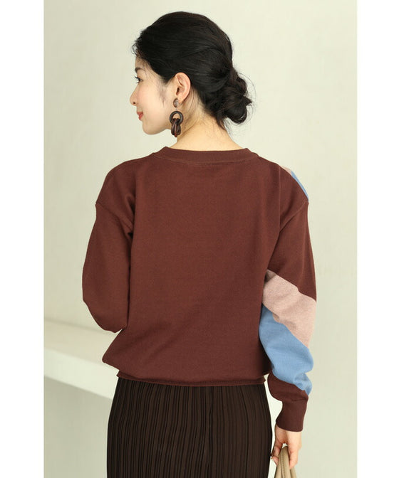 【セール商品返品交換不可】（S~L対応）色遊びカラーブロッキングのニットプルオーバートップス