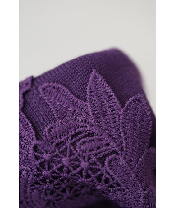 【セール商品返品交換不可】沸き上がる花編みレース裾のニットチュニックワンピース