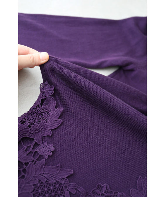 【セール商品返品交換不可】沸き上がる花編みレース裾のニットチュニックワンピース