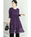 【セール商品返品交換不可】沸き上がる花編みレース裾のニットチュニックワンピース