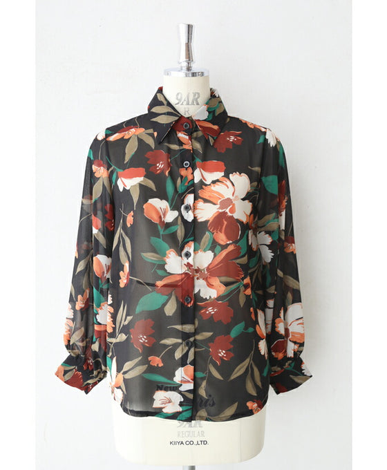 【セール商品返品交換不可】配色鮮やかな花のふんわり袖ブラウストップス