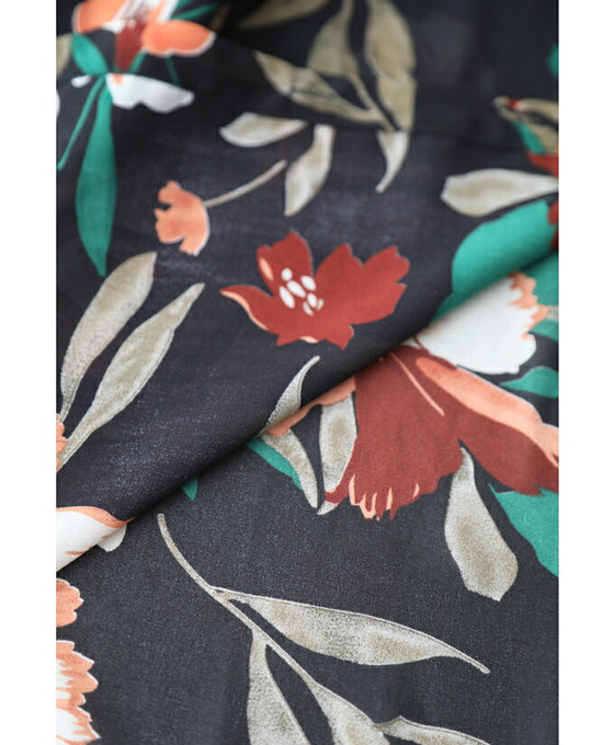 【セール商品返品交換不可】配色鮮やかな花のふんわり袖ブラウストップス