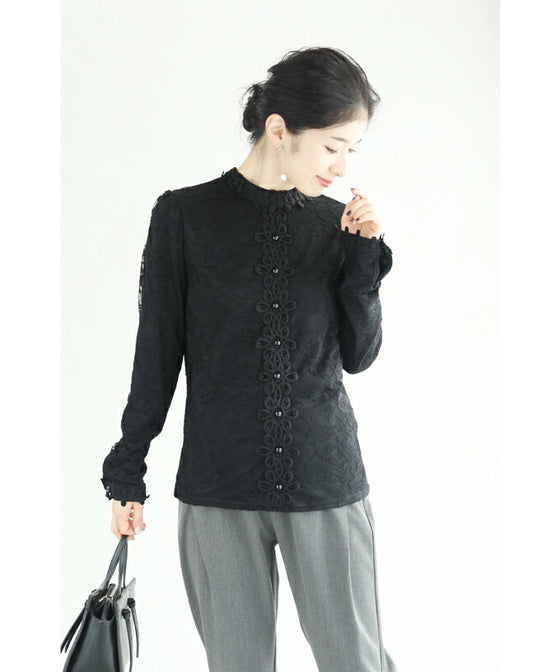 【セール商品返品交換不可】連なる花咲く総レースプルオーバートップス