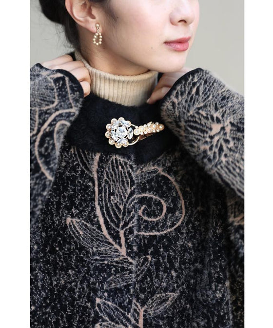 【セール商品返品交換不可】輝くネックビジューのエレガントな起毛ニットコートアウター