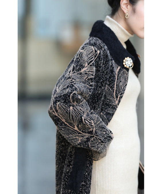 【セール商品返品交換不可】輝くネックビジューのエレガントな起毛ニットコートアウター