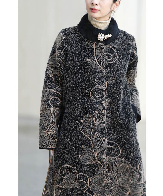 【セール商品返品交換不可】輝くネックビジューのエレガントな起毛ニットコートアウター