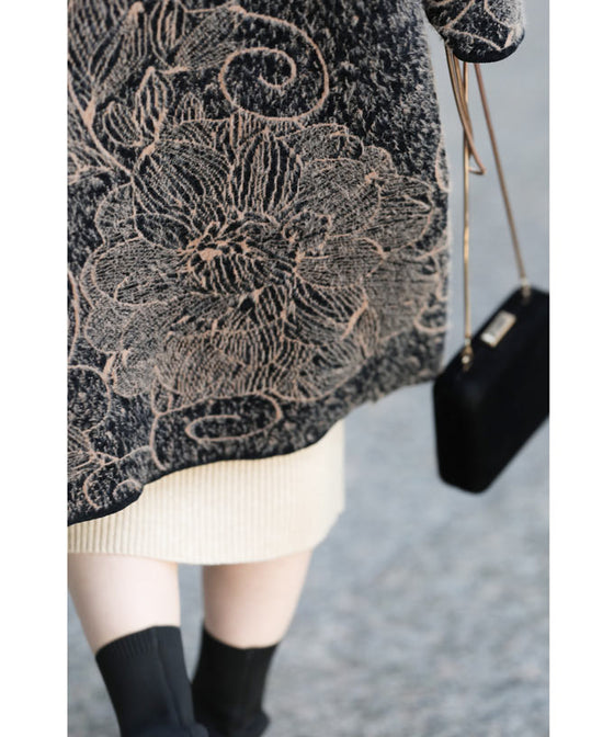 【セール商品返品交換不可】輝くネックビジューのエレガントな起毛ニットコートアウター