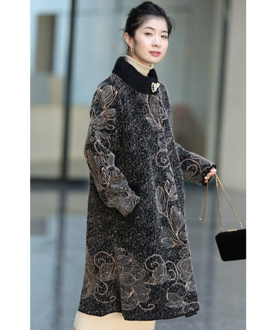 【セール商品返品交換不可】輝くネックビジューのエレガントな起毛ニットコートアウター