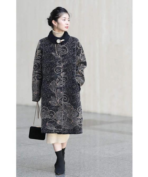 【セール商品返品交換不可】輝くネックビジューのエレガントな起毛ニットコートアウター