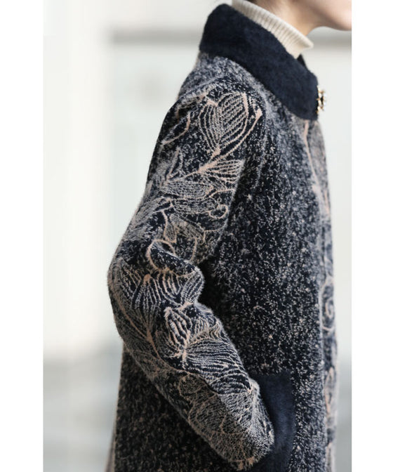 【セール商品返品交換不可】輝くネックビジューのエレガントな起毛ニットコートアウター