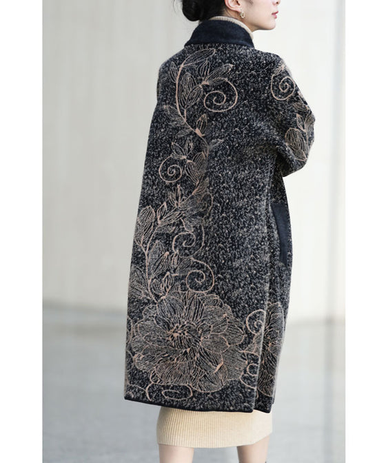 【セール商品返品交換不可】輝くネックビジューのエレガントな起毛ニットコートアウター