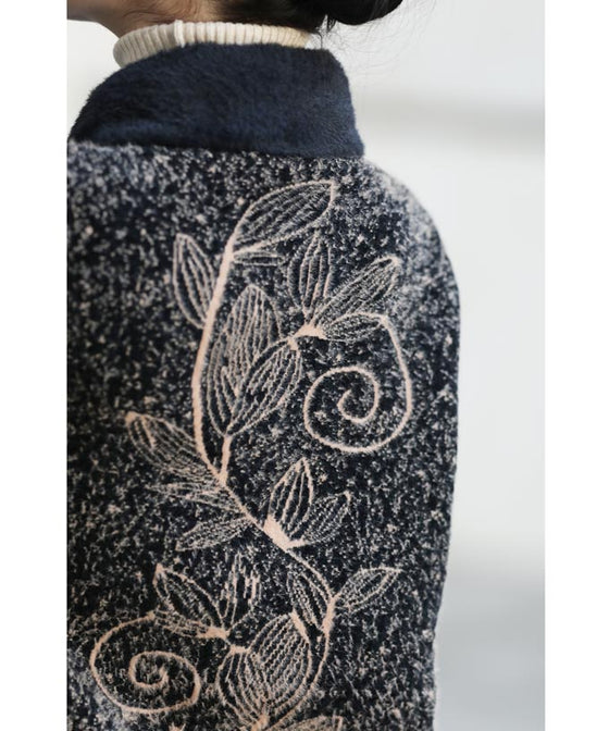 【セール商品返品交換不可】輝くネックビジューのエレガントな起毛ニットコートアウター