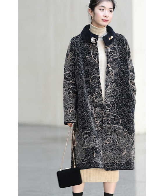 【セール商品返品交換不可】輝くネックビジューのエレガントな起毛ニットコートアウター