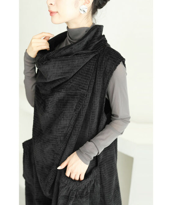 【セール商品返品交換不可】（M~3L対応）（黒）浮き立つ柄の2wayドレープネックミディアムワンピース