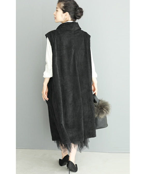 【セール商品返品交換不可】（M~3L対応）（黒）浮き立つ柄の2wayドレープネックミディアムワンピース