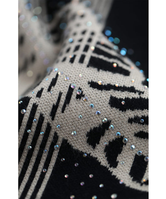 【セール商品返品交換不可】オーロラビジューを纏う葉っぱ柄ニットロングワンピース