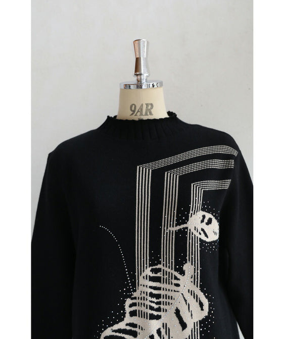 【セール商品返品交換不可】オーロラビジューを纏う葉っぱ柄ニットロングワンピース