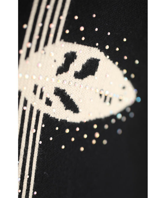 【セール商品返品交換不可】オーロラビジューを纏う葉っぱ柄ニットロングワンピース