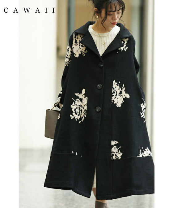 [Sale items cannot be returned or exchanged] Elegant jacquard flowered long coat