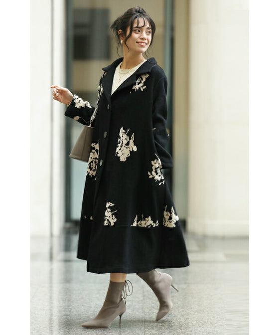 [Sale items cannot be returned or exchanged] Elegant jacquard flowered long coat