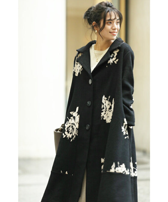 [Sale items cannot be returned or exchanged] Elegant jacquard flowered long coat