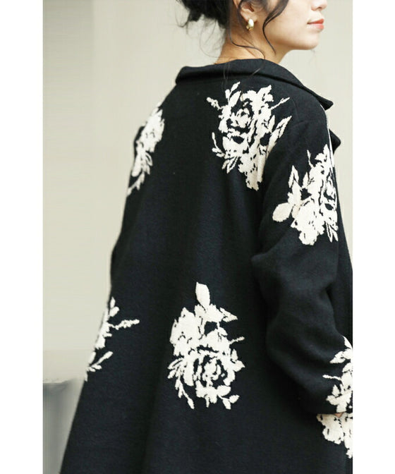 [Sale items cannot be returned or exchanged] Elegant jacquard flowered long coat