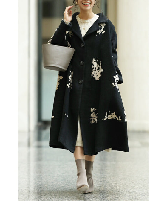 [Sale items cannot be returned or exchanged] Elegant jacquard flowered long coat