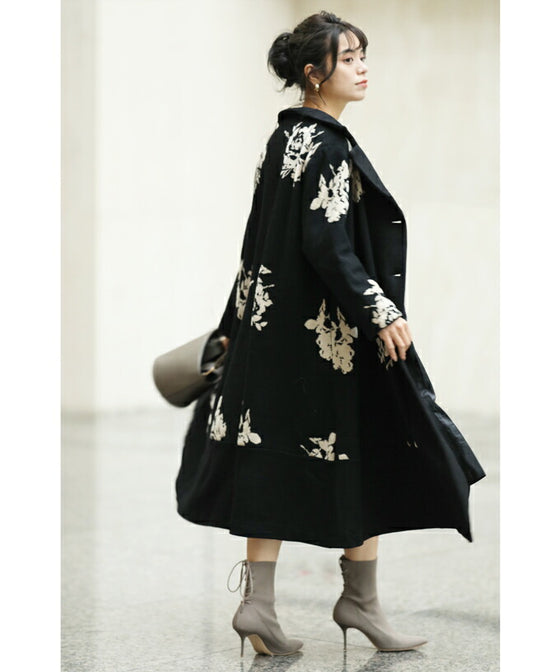 [Sale items cannot be returned or exchanged] Elegant jacquard flowered long coat