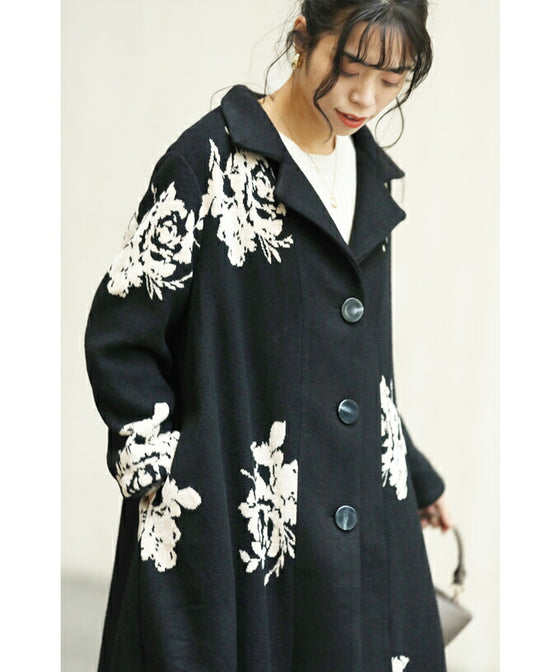 [Sale items cannot be returned or exchanged] Elegant jacquard flowered long coat