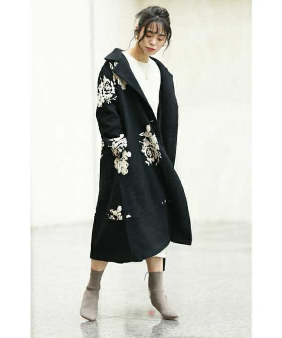 [Sale items cannot be returned or exchanged] Elegant jacquard flowered long coat