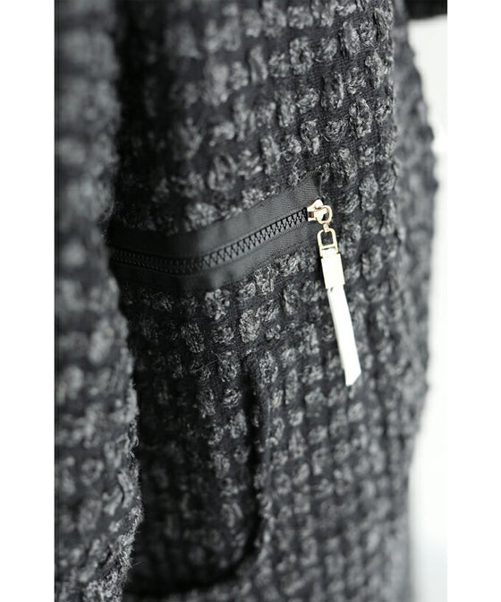 【セール商品返品交換不可】（S~3L対応）ぽこぽこ柄が浮き立つフェイクポケットミディアムワンピース