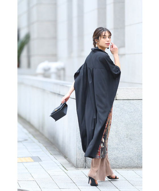 【セール商品返品交換不可】大人のエキゾチック柄ゆったりシャツロングワンピース