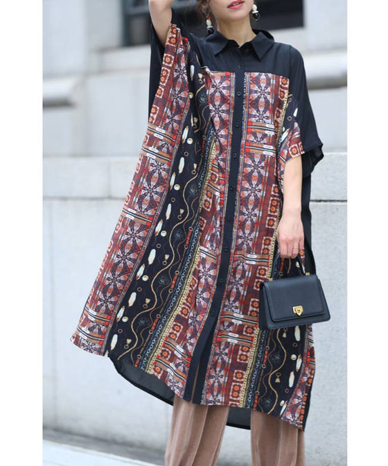 【セール商品返品交換不可】大人のエキゾチック柄ゆったりシャツロングワンピース