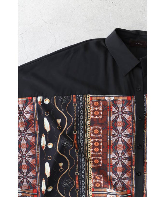 【セール商品返品交換不可】大人のエキゾチック柄ゆったりシャツロングワンピース