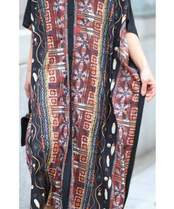 【セール商品返品交換不可】大人のエキゾチック柄ゆったりシャツロングワンピース