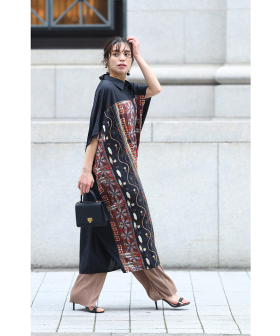 【セール商品返品交換不可】大人のエキゾチック柄ゆったりシャツロングワンピース