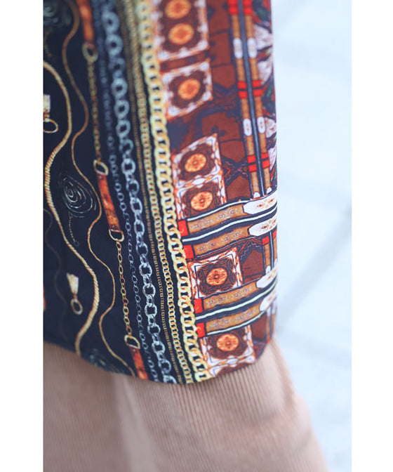 【セール商品返品交換不可】大人のエキゾチック柄ゆったりシャツロングワンピース